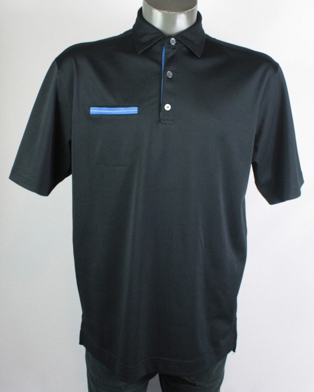FootJoy Black & Blue Heavy Jersey Pocket Polo Shirt Mens M golf tour performance